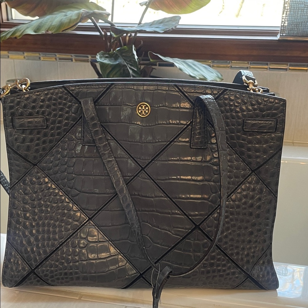 Grey Croc-leather Embossed Tote Bag